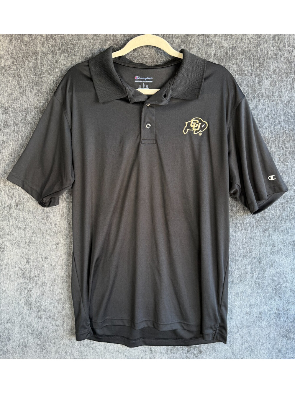 Mens Sz Large CHAMPION Colorado Buffalo's Black Golf Polo Shirt Short Sleeve